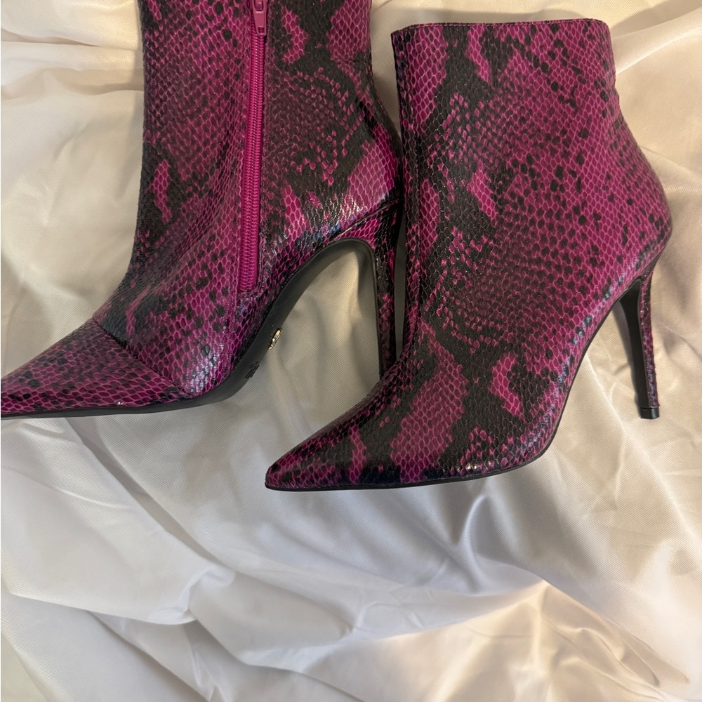 Thalia Soda Purple Snake Print Ankle Boots